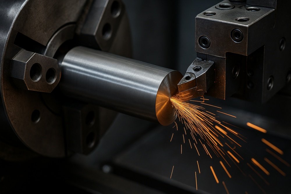 CNC machine cutting 1215 carbon steel bar for precision components CNC machine cutting 1215 carbon steel machining for precision components