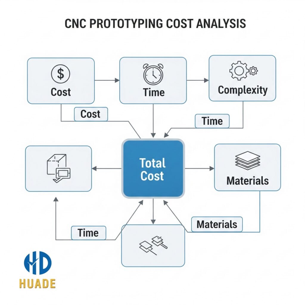 CNC Rapid Prototyping Cost Analysis Flowchart A flowchart showing the relationship between cost, time, complexity, and materials in the rapid prototyping cost.