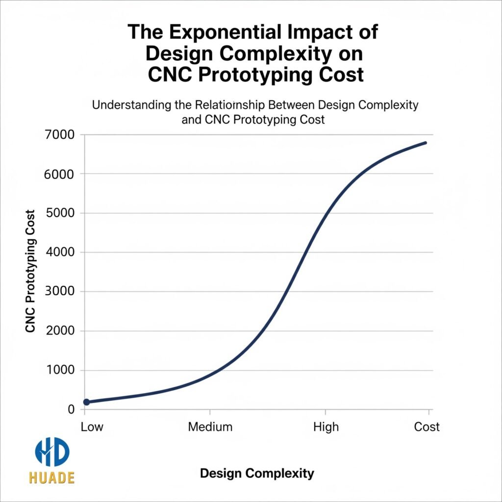 How Design Complexity Affects CNC Prototyping Cost A graph showing how design complexity affects CNC Rapid prototyping cost.